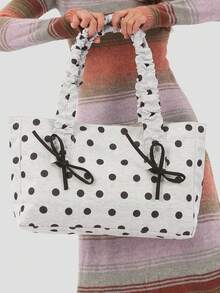 1 pieza Bolso de hombro/bolso de mano de gran capacidad minimalista con decoración de lunares y lazo, adecuado para salir, viajar, comprar, vacaciones - Multicolor - Ver 1