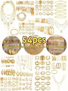 37-68pcs Elegant Vintage Butterfly, Heart, Faux Pearl, Twist Knot, Star, Moon, Rhinestone, Wide Band, Snake Chain, Braid Chain, Geometric C-Shape Earrings, Necklaces, Rings, Bracelets Jewelry Set, Suitable For Holidays, Parties, Daily Wear, Holiday Gifts - Multicolor - View 7