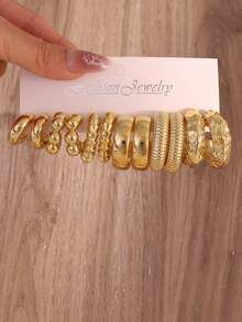 6-18 Pares de Conjunto de Brincos Dourados Brilhantes Revestidos em CCB, Material Amigável à Pele e Design, Mulheres Podem Usar Brincos Circulares Geométricos Simples o Dia Todo. - Dourado - Visão 5