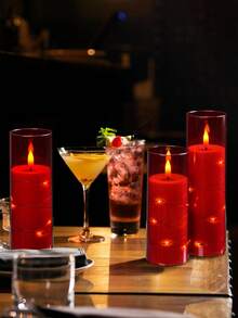 5pcs Set Of Flickering Flameless Candles With Star String Lights, Battery Operated Candles, Embedded LED String Lights Candles, Unbreakable Acrylic Candles With Remote Control, Suitable For Tabletop Centerpiece Decor For Christmas, Halloween, Wedding, Party, Holiday Atmosphere Lighting - Red - View 6
