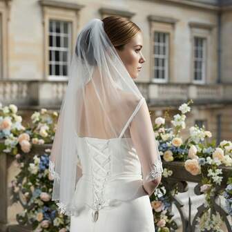 1 pieza Velo de novia elegante con adorno de encaje, cuentas y strass, accesorio de boda