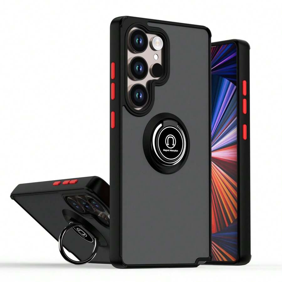 Magnetic Invisible Ring Holder Series Compatible With IPhone 16 Pro Max, 11/12/13/14/15/16 Pro Max, S25/S22/23/24+, OPPO, VIVO, Redmi 13C+, Moto G, Redmi NOTE 13C/12/11 PRO, Enjoy Phone Cases - Black - View 1