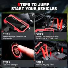 Car Jump Starter With Air Pump, Ultra- Car Battery Starter, 12V Jump Starter Battery Pack, 5000A Battery Booster, Emergency Power Box, Portable Charger And Jumper Cables, Suitable For 2.11 Gallon Gasoline And 1.72 Gallon Engines, Portable Car Jump Starter. - 紅色 - 查看 3