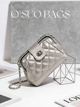 1. Spring New Fashion Mini PU Leather Metallic Silver Clip Bag, Quilted Mini Chain Shoulder Bag With Metal Swivel Lock Clasp, Women Quilted Handbag, Fashion PU Leather Crossbody Bag