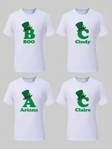Customized St. Patrick's Day Loose T-Shirt With Personalized Text, Suitable For Family Gatherings, Group Outfits. Customize Your Text And Photos/Couples/Family/Pets/Friends, Autumn Clothing, Autumn Tops, Women's Tops, Autumn Women, White Tops, Holiday Gifts, Valentine's Day Gifts, Anniversary Gifts, Wedding Gifts, Best Friend Gifts, Music Festival Women's Wear, St. Patrick's Day