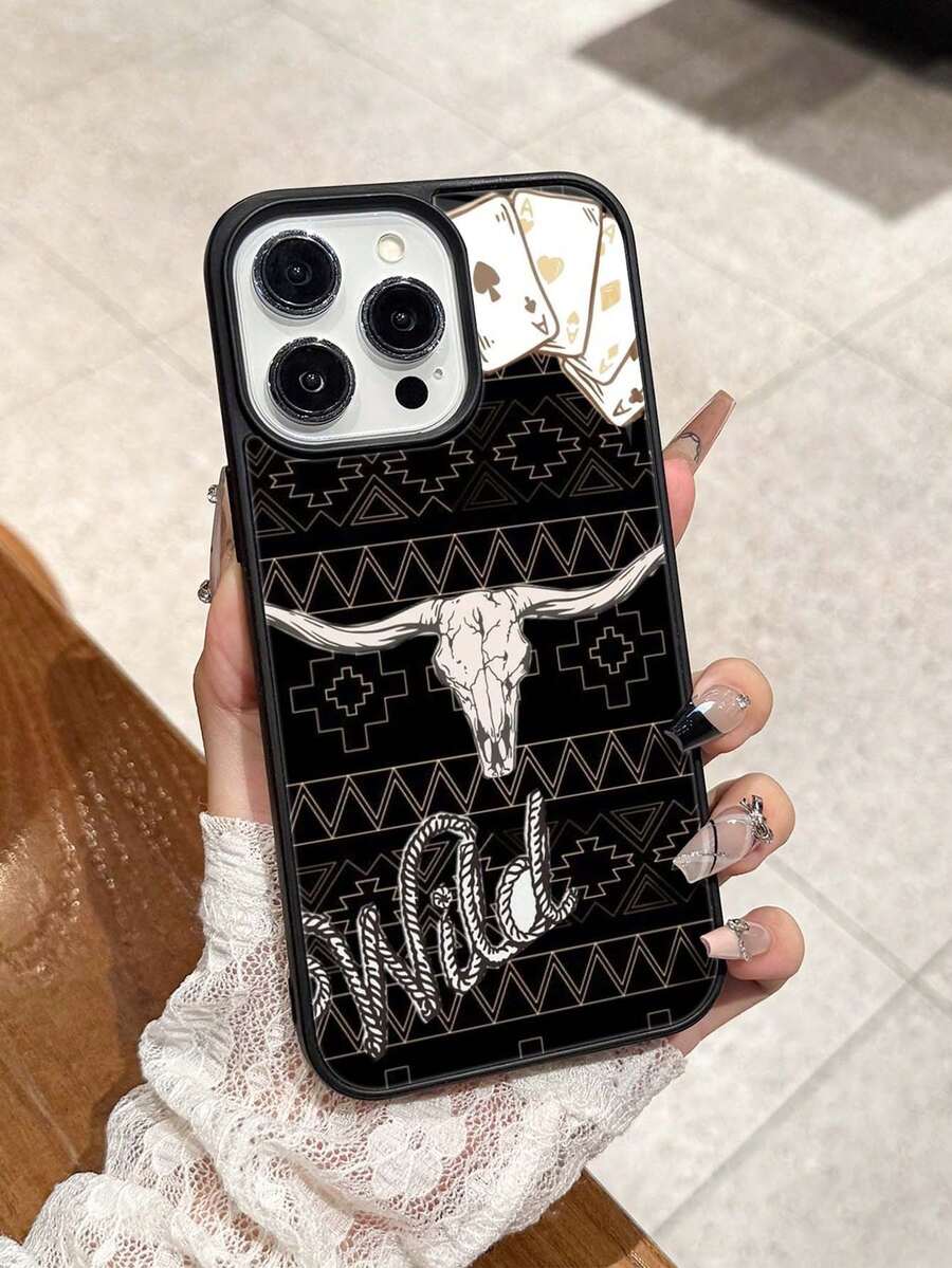 Ốp điện thoại bằng acrylic bóng loáng họa tiết đầu bò, tương thích với iPhone 17/16 Pro Max, 14/13, 12, 11 Pro Max, XS Max, X, XR, 8, 7, Plus, 15, 13 Pro Max, 16, 14 Plus, 11. Thích hợp làm quà sinh nhật, quà cho bạn gái, bạn trai hoặc sử dụng cá nhân. - màu đen - Xem 1
