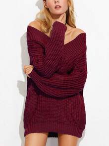 Women Sweater Dresses - Burgundy - View 1