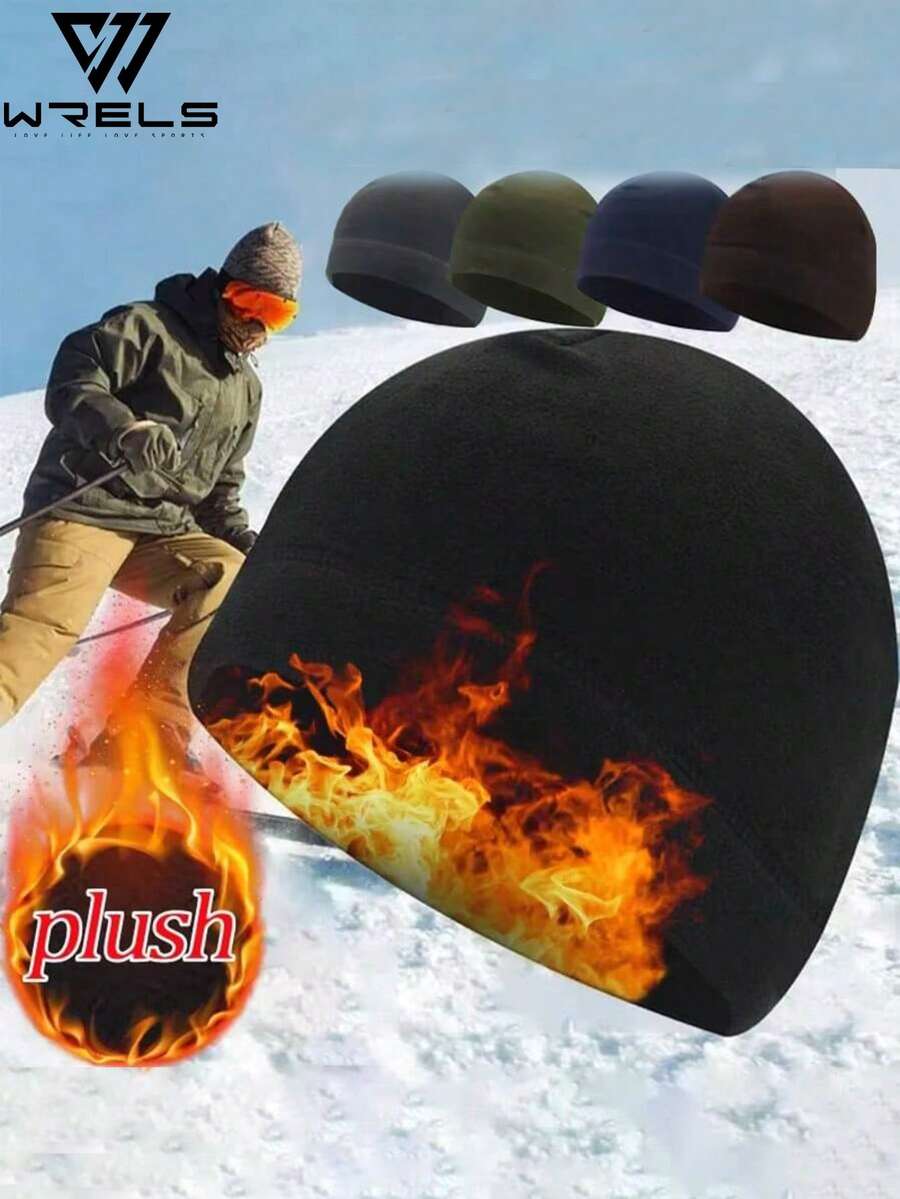 1pc Unisex Windproof Warm Solid Color Fleece Hat With Matching Gloves, Thickened Winter Earflap Hat, Great Gift - A - View 1