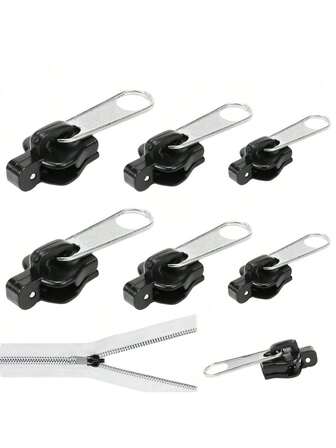 6 piezas Kit de reparación de cremallera universal - Arregla cualquier cremallera en segundos, incluye múltiples tamaños adecuados para equipaje, mochilas, chaquetas, billeteras y bolsos - Fibra de metal duradera, negro