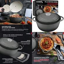 PZW Olla de Hierro Fundido Esmaltado para Horno y Estufa Horno Holandés Capacidad 4 Litros Dutch Oven Gris 24.8 cm2537 - Gris - Ver 1