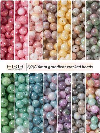 6mm Rainbow Glass Beads Cracked Dream Fire Dragon Veins Glass Beads Round Stone Beads For Jewelry Making Crackle Glass Lampwork Beads Round Loose Spacer Bead Supplies For DIY Crafts Bracelets Necklaces