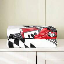 Cobija de frmula de dibujos animados para coche, de 30x 40 pulgadas, manta de forro polar deportivo extremo, decoracin de la habitacin, manta de bandera a cuadros negro y blanco para sof, sof, - Blanco Rojo black + Bebé - Ver 4