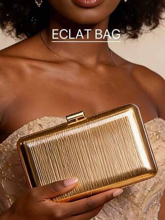 1 pieza Bolso de embrague de metal dorado con cadena dorada desmontable, adecuado para bodas, fiestas, vacaciones como regalo, bolso de mano y bolso de hombro