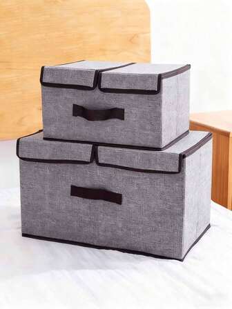 1 pieza Caja de almacenamiento plegable extra grande con tapa, caja de almacenamiento decorativa de tela con apertura doble para ropa interior, sujetadores, caja de almacenamiento plegable, adecuada para cómoda, armario, dormitorio, hogar, dormitorio, organizador de dormitorio, ropa interior plegable, caja de almacenamiento de ropa, organizador de gran capacidad, caja de almacenamiento de dormitorio para mantas, ropa de cama, almohadas