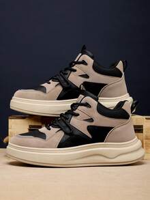 New Thick Sole Casual Lace-Up Versatile Multi-Color Skateboard Shoes, Sneakers Suitable For Daily, Work, Gathering - Black Brown - View 2