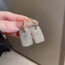 Rectangle Shape Full Shiny Rhinestone Inlaid Dangle Earrings Elegant Luxury Style Banquet Ear Ornaments - Vàng - Xem 4