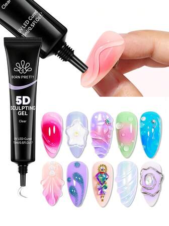 BORN PRETTY 15ml 5D Skulpteringsgel Klar Invecklade Sniderier & Former Inga Verktyg Behöver Lätt att Stryka UV LED Nagelsalong Manikyr Användning