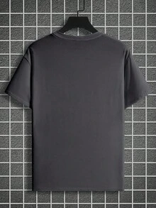 Plus Size Men's Simple Letter Print Round Neck Short Sleeve Casual T-Shirt, Easy To Match, Best Gift For Friends - Dark Grey - View 2