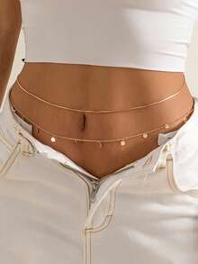 2pcs Women's Round Disc & Tassel Waist Belt Fashion Versatile Body Chain, Vacation Style Sequin Double Layer Delicate Chain Body Jewelry - Waist Chain - View 1