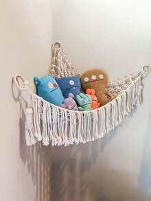 1pc Large Boho Style Plush Doll Net Or Hammock, Plush Doll Hammock, Plush Doll Storage Corner Hanging Net Rack With Tassel Hooks, Suitable For Bedroom Decor, Autumn Decor, Holiday Decor, Room Decor, Home Decor, Spring/Autumn Decor, Bedroom Decor