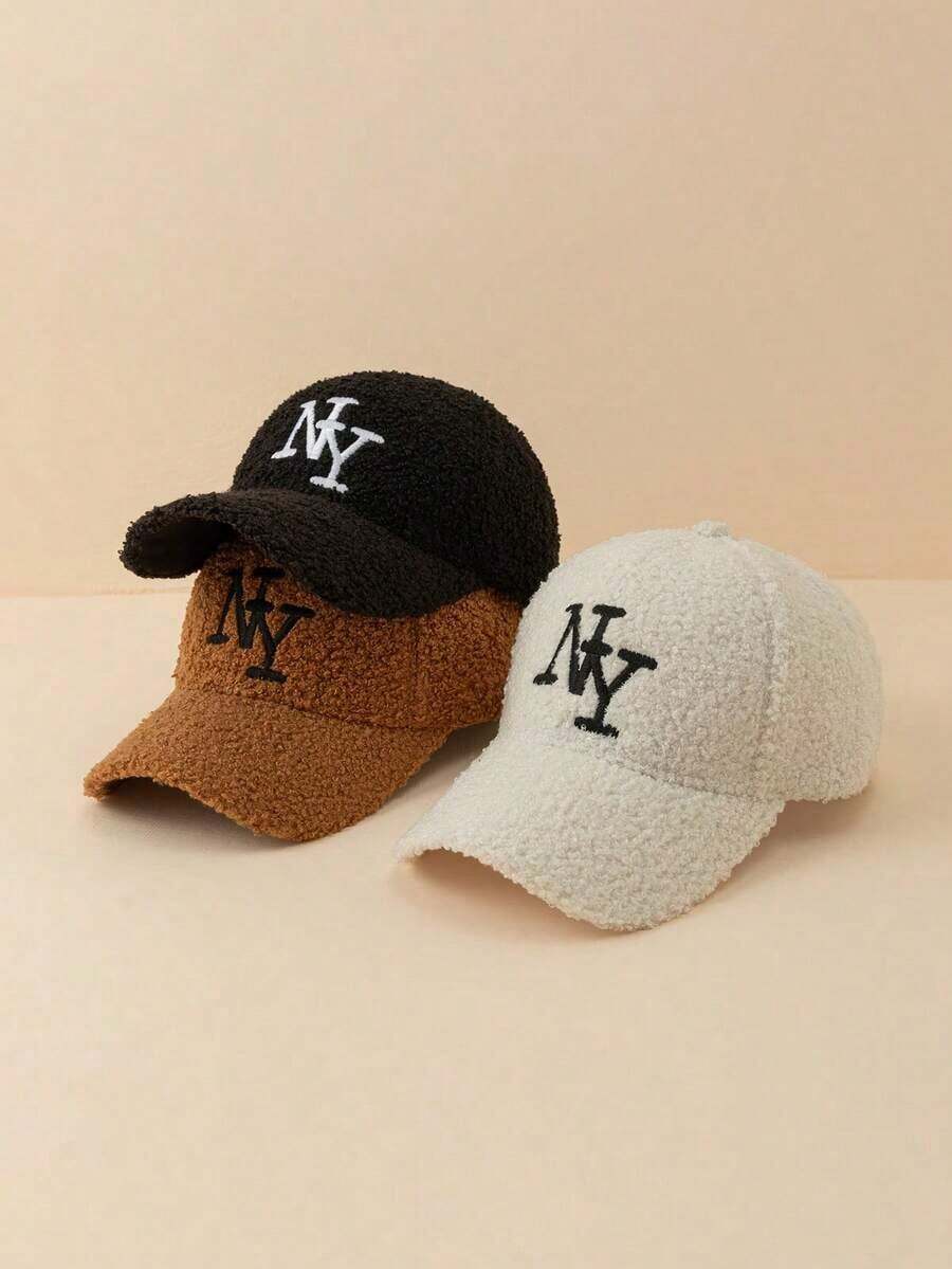 New York Embroidery Street Wear Winter Baseball Cap Women Men Wool Solid Color Warm Baseball Cap Outdoor Travel - NY - 查看 1