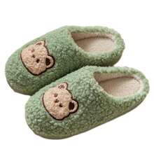 Cute Cozy Cartoon Bear Cotton Slippers, Home Indoor Outdoor Warm Non-Slip FSandssals Soft Bottom Pl 11ush Slides For Women Men,6.5-7.5Women/5-5.5Men,Green - Green - View 1