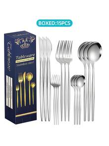 Bộ dao nĩa bằng thép không gỉ 15/20/30 món, Bộ dao nĩa mạ vàng sang trọng 15/20/30 món, Nĩa, thìa, thìa trà mạ vàng có thể tái sử dụng, thích hợp cho gia đình, nhà hàng, khách sạn, đám cưới, tiệc tùng và sử dụng hàng ngày, đóng gói hộp quà tặng, đồ dùng giáo dục. - - - Xem 11