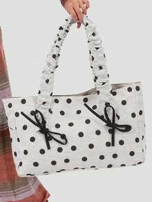 1 pieza Bolso de hombro/bolso de mano de gran capacidad minimalista con decoración de lunares y lazo, adecuado para salir, viajar, comprar, vacaciones - Multicolor - Ver 5