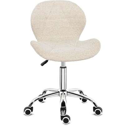 Modern Swivel Office Chair, Height Adjustable Padded Armless Desk Chair With Wheels For Home Office (Chenille, Beige)