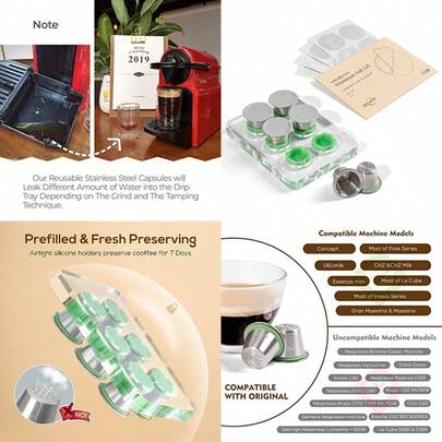 PZW RECAPS - Cápsulas reutilizables para  OriginalLine 6 cápsulas recargables de acero inoxidable compatibles con máquina  original 6 cápsulas + 120 tapas + bandeja de almacenamiento2537