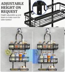 CADIMAC 5pcs Hanging Shower Caddy, Over Shower Head Bathroom Storage Rack, Shampoo & Shower Gel Organizer With Soap Holder & Towel Hooks, Rust-Proof No Drilling Required Adjustable Hanging Shower Shelf, Bathroom Accessories - 黑色 - 查看 3