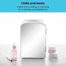 PZW Chefman Portable Mirrored Personal Fridge 4 Liter Mini Refrigerator Skin Care Makeup Storage Beauty Serums And Face Masks Small For Desktop Or Travel Cool and Heat Cosmetic Application2537 - Blancoconpuertadeespejo - Ver 8