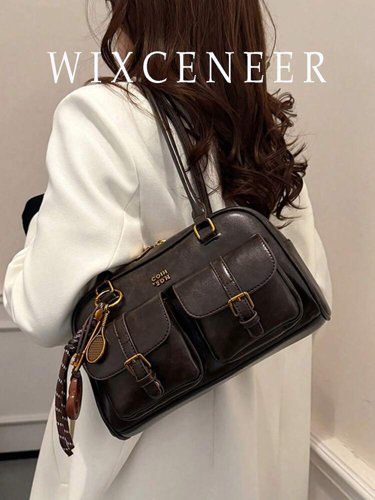 DAZY Women's Retro Solid Color Pu Leather Shoulder Bag With