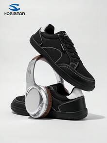 HOBIBEAR Fashionable Wide Toe Sports Shoes, Training Shoes, Fitness Shoes, Unisex Casual Athletic Sneakers, Black Flat Shoes - Black - View 4