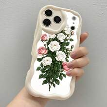 1PC Phone Case ,  White Roses And Pink Flowers , Stylish Phone Case, Phone Decoration, All-around Lens Protection, Creative Small Gift, Funny Gift for Boys and Girls - ホワイト - チェックする 4