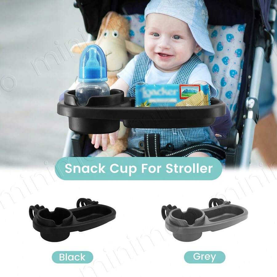 1个通用婴儿推车零食托盘，带杯架 - 硅胶臂夹式保险杠，婴儿推车托盘配件，适用于婴幼儿 - 彩色 - 查看 1