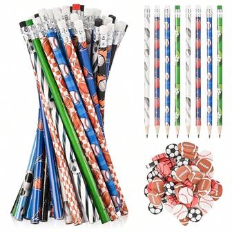 12/24/36 set med fotbollstema-pennor och suddgummi - perfekt för sportfans och födelsedagskalas, perfekt som present, 2 mm penna, kontorsmaterial, skolpresenter