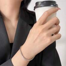 DIY蛇骨风格可调节手链，简约时尚配饰男女通用腕带 - 銀色 - 查看 3