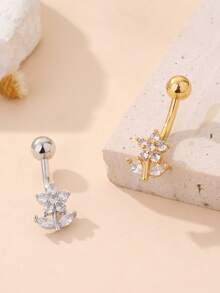 1pc Elegant Bohemian Rose Shaped Belly Button Ring, Suitable For Daily Wear, Valentine's Day Party Birthday Gift