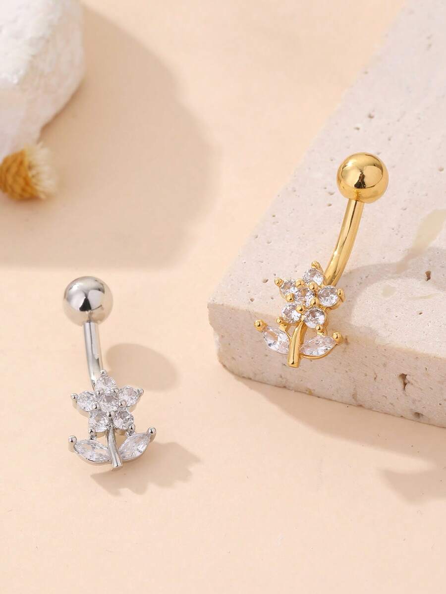 1pc Elegant Bohemian Rose Shaped Belly Button Ring, Suitable For Daily Wear, Valentine's Day Party Birthday Gift