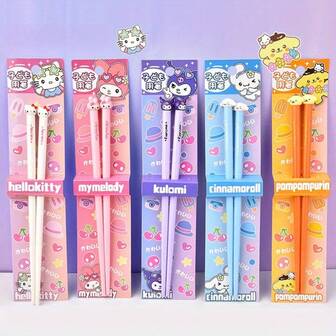 3pcs Sanrio Kawaii Kitty, Pompompurin Chopsticks, High-Quality Cute Melody, Kuromi Chopsticks, Suitable For Home, Restaurant, Tableware, Adorable Design, Fun Cutlery, Durable Material, Decorative Chopsticks, Novelty Chopsticks, Cute Enthusiasts, Gift Ideas