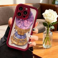 Carcasa de teléfono con diseño de bola de cristal púrpura y base dorada para iPhone 14 Pro Max funda protectora elegante con estampado de joyería mágica ideal para mujeres amantes del estilo vintage y accesorios de moda - Café integral - Ver 5