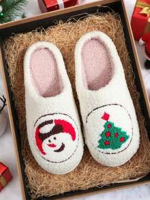 The Newly Launched Autumn And Winter Holiday Season Features Cute Gingerbread Men, Thickened Plush Anti-Slip And Warm Indoor And Outdoor Bedroom Family Slippers With Heart-Shaped Patterns For Christmas And Valentine's Day, As Well As Large-Sized Festive Gift Atmosphere Warm Slippers Suitable For Both Men And Women - 白色(餅乾雪人) - 查看 3