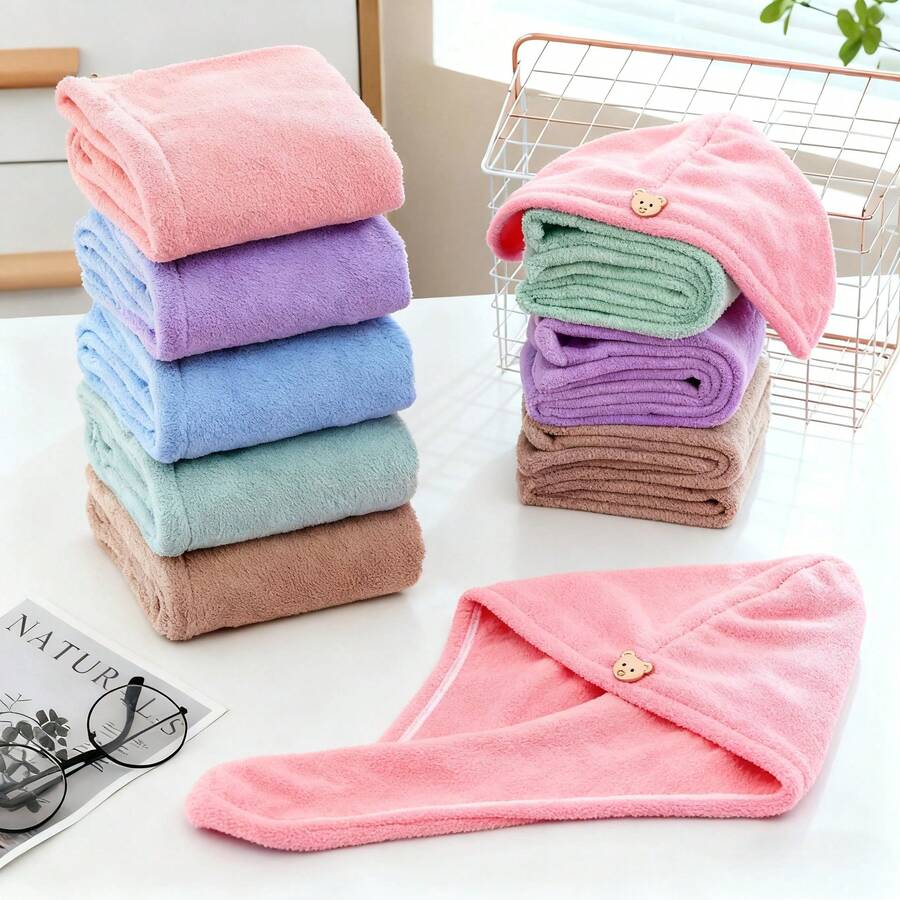 5/1pc Women's Quick Dry Hair Towel - Absorbent Coral Fleece Shower Cap, Used For Drying And Wrapping Hair - Bathroom Accessories, Random Color