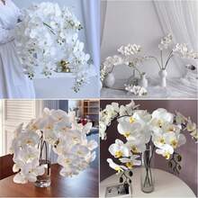 MEHELANY 4/2/1支仿真白色蝴蝶兰，假兰花茎，丝绸白兰花，家居装饰/婚礼中心摆件/高花瓶/新娘捧花/人造花卉装饰 - 白色 - 查看 8