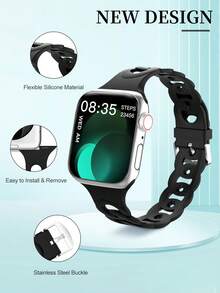 女士时尚透气防水硅胶表带，适用于 38mm、40mm、41mm、42mm、44mm、45mm、49mm 表盘，穿孔链腰设计，适用于 Series SE 9/8/7/6/5/4/3/2/1 智能手表配件 - 紅色 - 查看 3