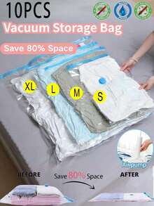10/5/1pc Large Vacuum Storage Bags, Durable & Reusable, Vacuum Seal Bags For Clothes, Travel, Bedding, Moving, With Air Pump, Space Saver, Compression Bags, Large Capacity, Puncture Resistant, Durable Plastic Material, Suitable For Small Apartments, Seasonal - Multicolor - View 2
