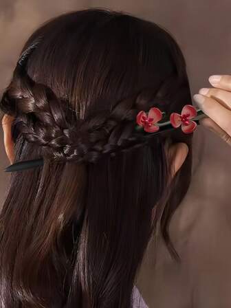 1 pieza Peine para el cabello, pasador, material de madera, estilo retro japonés y coreano, nuevo estilo chino, lirio rosa, 18 cm de largo, similar a cristal brillante, amado por celebridades de internet, extensión de moño, pasadores para peinado