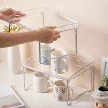 Organizador de mesa em acrílico transparente, com design dobrável de camada única/dupla para economizar espaço, prateleira retangular resistente, ideal para escritório em casa, dormitório estudantil, cozinha e banheiro, armazenamento multiuso para copos, artigos de papelaria e cosméticos, superfície fácil de limpar, estilo minimalista e durável. - Multicolorido - Ver 6