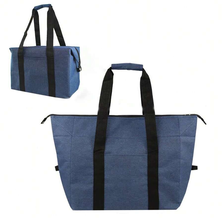 Reusable Insulated Cooler Bag With Zipper For Food, Thick Aluminum Foam Carrier Bag For Frozen Products - 藏蓝色 - 查看 1